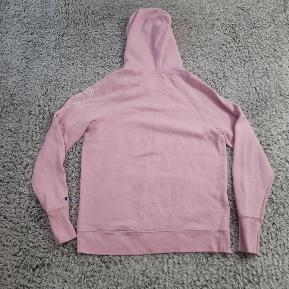 Champion Hoodie Womens Small Pink Sweater Sweatshirt Sleeve Big Logo Pullover - Picture 6 of 7